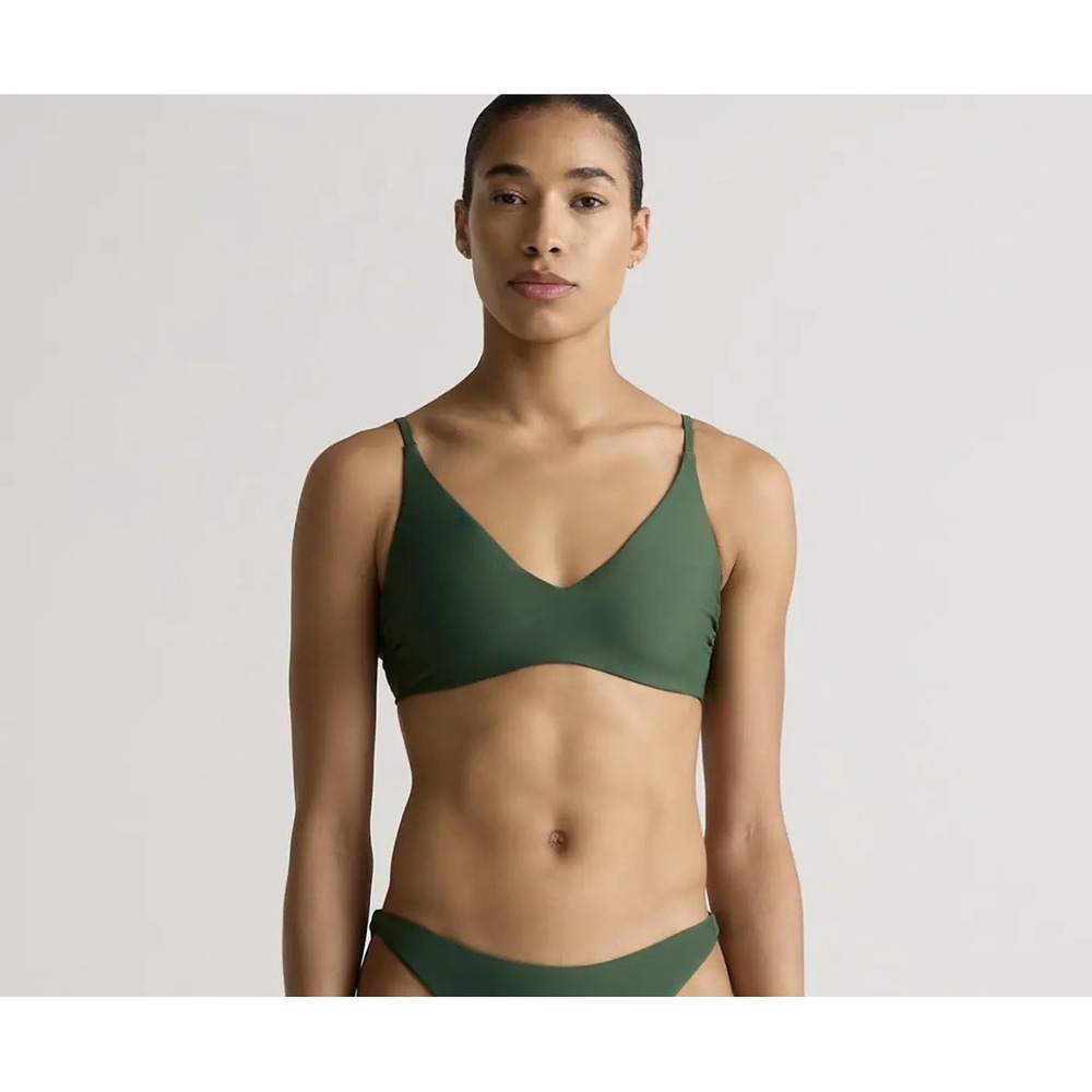 Quince Italian V Neck Bikini Top Palm Green Womens L Adjustable Resortwear NWT